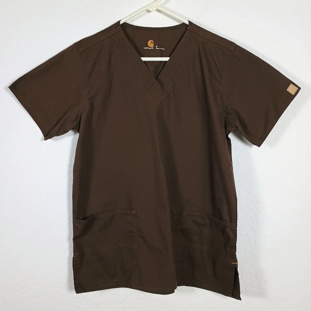 Carhartt Scrub‎ Top Women's Small Brown C10101 Medical Uniform Workwear